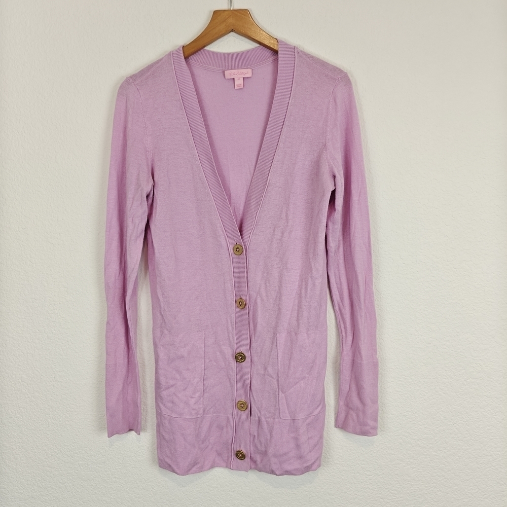 Lilly Pulitzer Heidi V-neck Light Weight Button Up Cartigan In Pink Size Medium